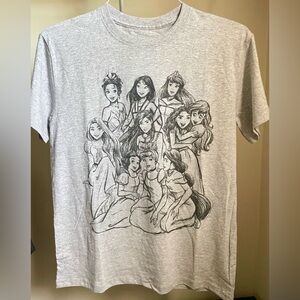 Disney Princess Grey Short Sleeve Tee Belle Tiana Cinderella Ariel Jasmine Med